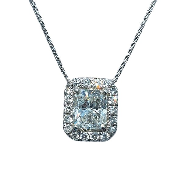 3.25 CTW Radiant Diamond Halo Pendant Necklace
