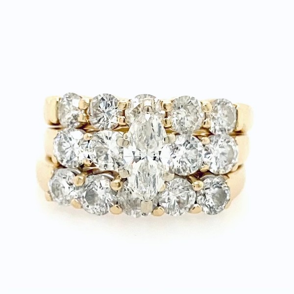 3.5 CTW Marquise Engagement Ring and Wedding Bands