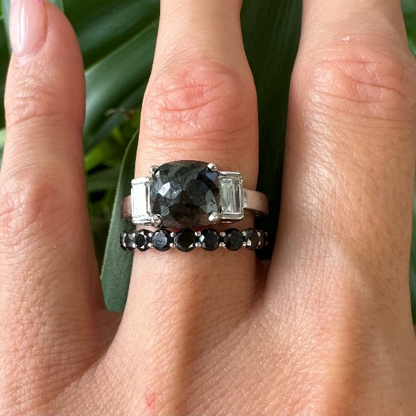 4.5 CTW Black Diamond Engagement Ring and Eternity Band